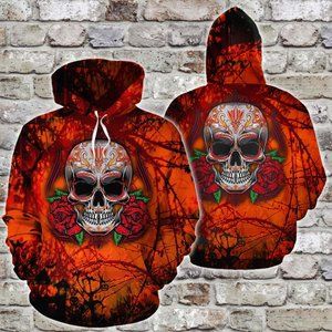 Skull rose halloween hoodie all over printed s-5xl
